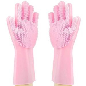 Tree Fit Candy Cry Style Silicone Heat Resistant Rubber Dish Washing Gloves with Wash Scrubber (Medium) for kitchenware