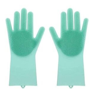 Tree Fit 1 Pair Silicone Cleaning Brush Scrubber Gloves (Random Colour) for Dishes, Car and Pet, Dish wash