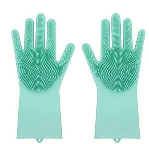 Tree Fit 1 Pair Silicone Cleaning Brush Scrubber Gloves (Random Colour) for Dishes, Car and Pet, Dish wash
