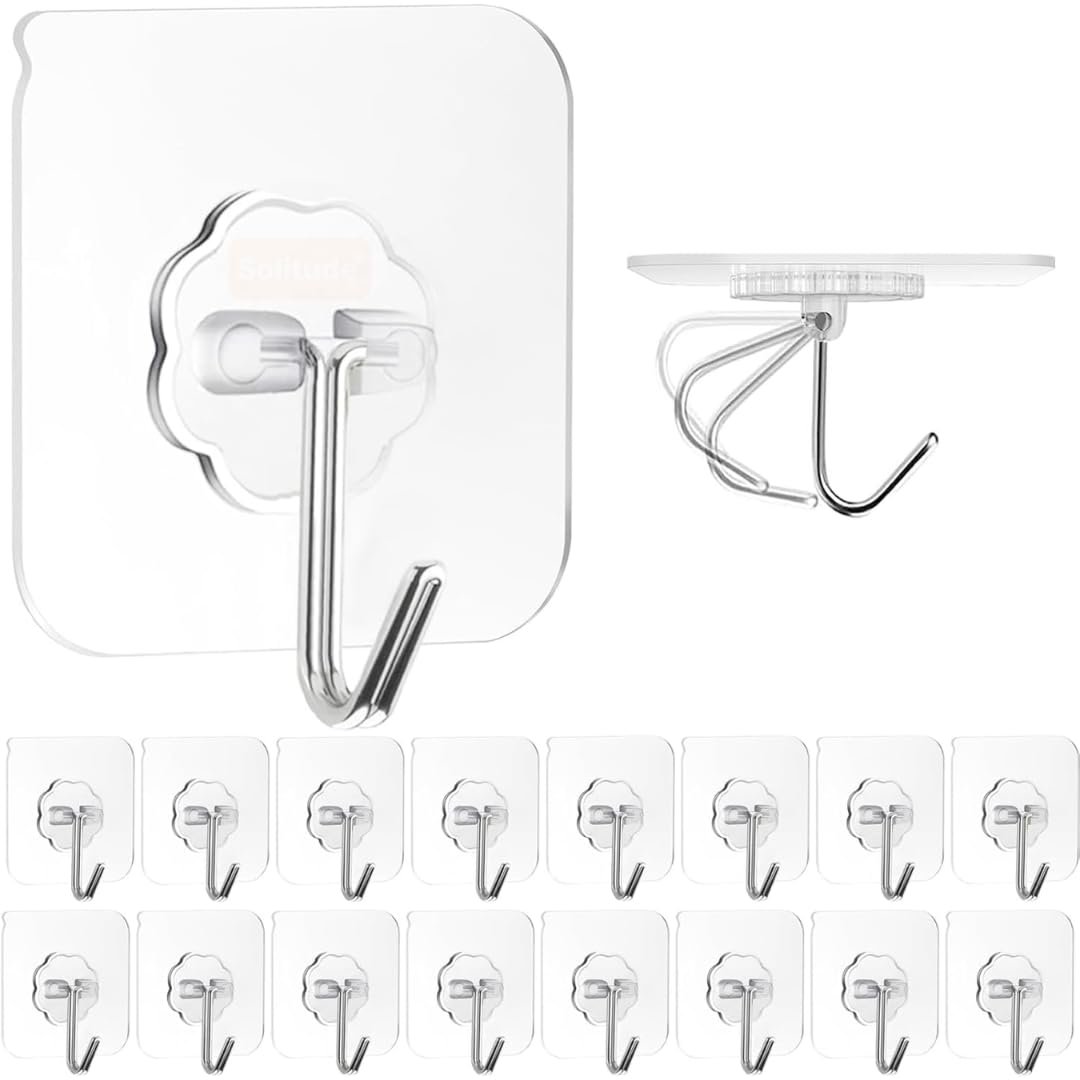 Heavy Duty Self-Adhesive PVC Stainless Hooks, Waterproof & Oilproof Utility Stainless Steel Towel Hanger Holder Stcik on Hooks for Hanging Kitchen Bathroom Home-16 Packs