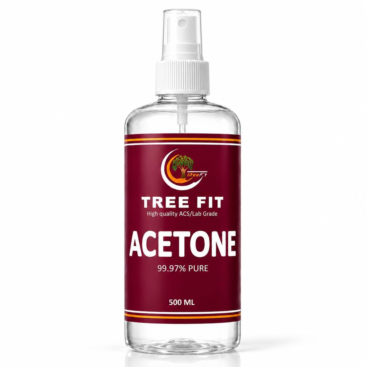 TREE FIT Acetone 99.97% Pure 500 ml | Pure Acetone Solvent for Nail Polish Removal, Gel Nail Polish Remover, Acrylic Nail Removal, Nail Glue Residue Cleaning, Brush & Tool Cleaning, Clear Liquid