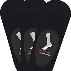TREE FIT Men's Cotton No Show Socks with Anti Slip Silicon System - Pack of 3 (Black) - Invisible/Loafer Socks