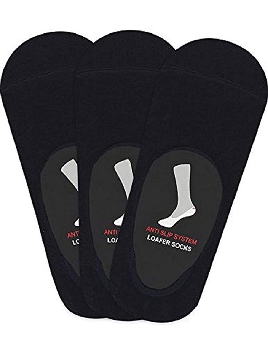 TREE FIT Men's Cotton No Show Socks with Anti Slip Silicon System - Pack of 3 (Black) - Invisible/Loafer Socks