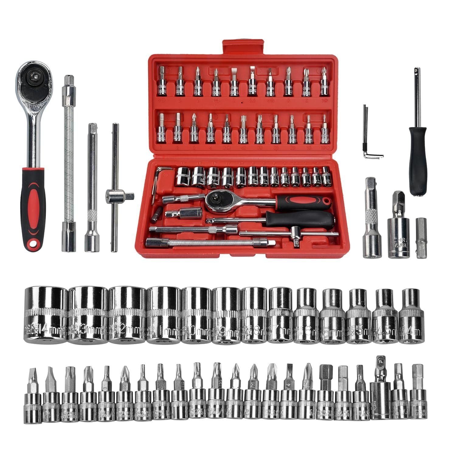 Tree Fit Vanadium Steel 46 In 1 Pcs Tool Kit & Hand Tool Kit Wrench Set Multi Purpose Combination Tool Case Precision Socket Set (46 Tools)