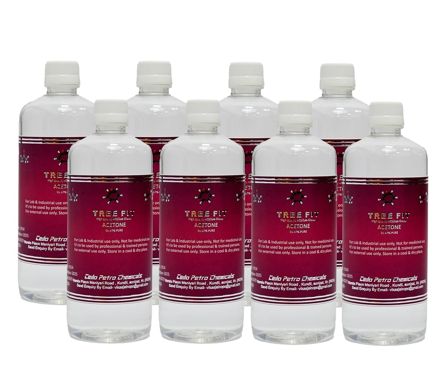 TREE FIT Acetone for Nail Polish Remover & Gel Acrylic Remover ( 500 ml ) – 99.99% Pure Professional Grade Solvent for Paint, Resin & Adhesive - Pack of 8