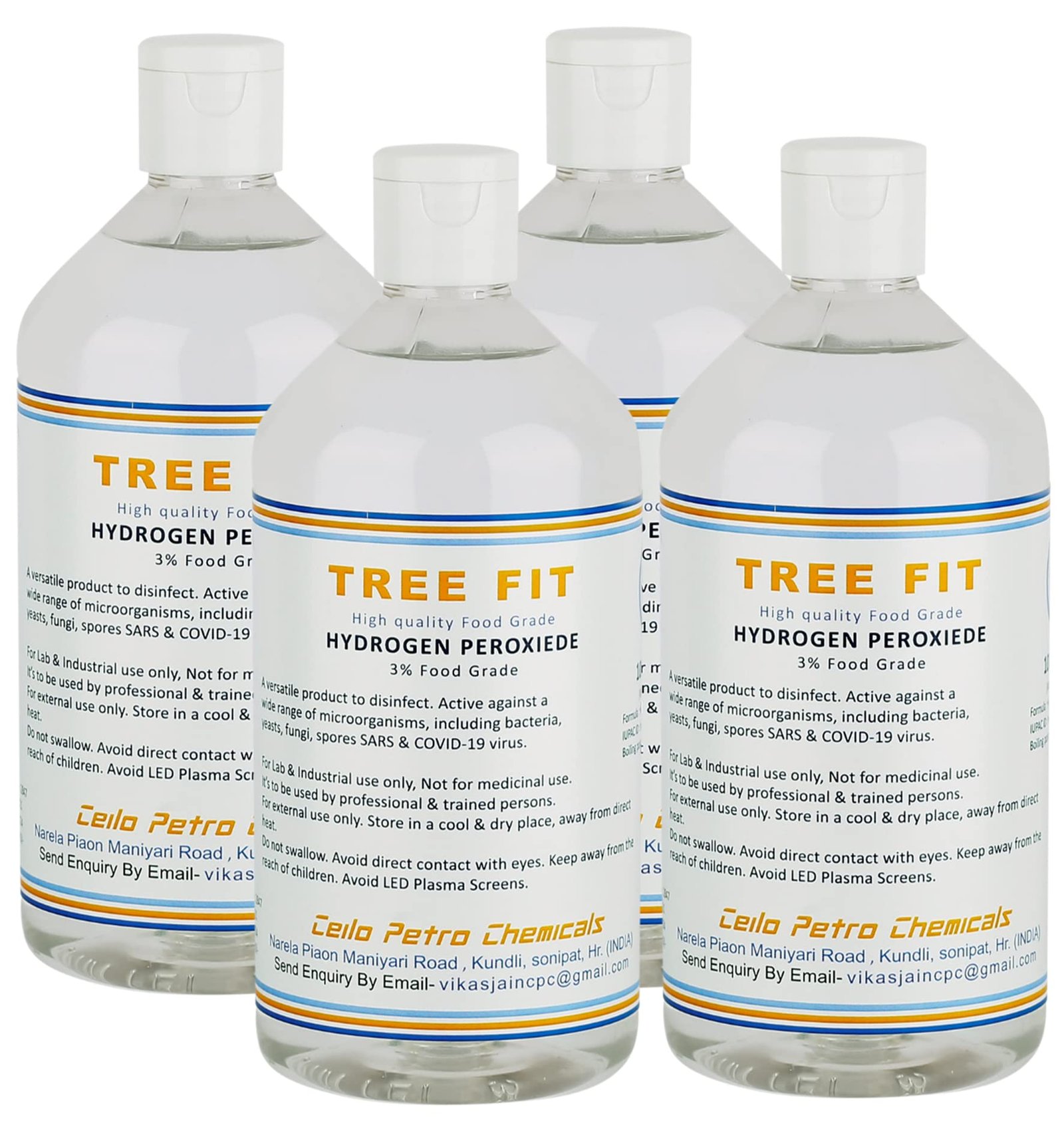 TREE FIT Hydrogen Peroxide 3% Food Grade Surface Sanitizer for Cleaning, Gardening, Farming & Hydroponic Systems (250 X 4 = 1000 ML)