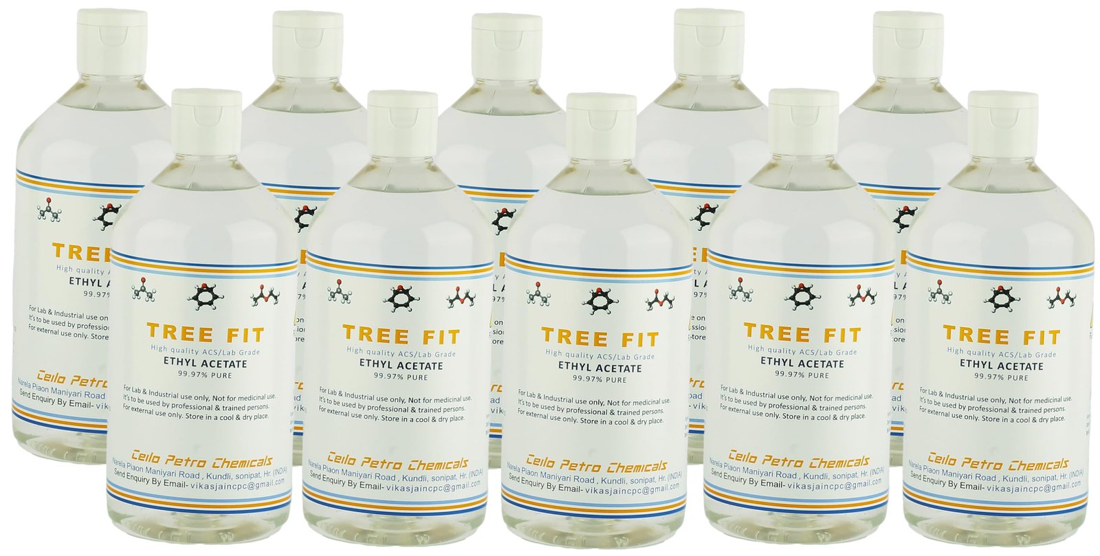 Tree Fit Ethyl Acetate Liquid | Multipurpose Solvent for Paints, Varnishes, Lacquers, Cleaning Mixtures, Perfumes, Nail Polish Remover, & Coffee Beans Decaffeination Pack of 10 x 250ml
