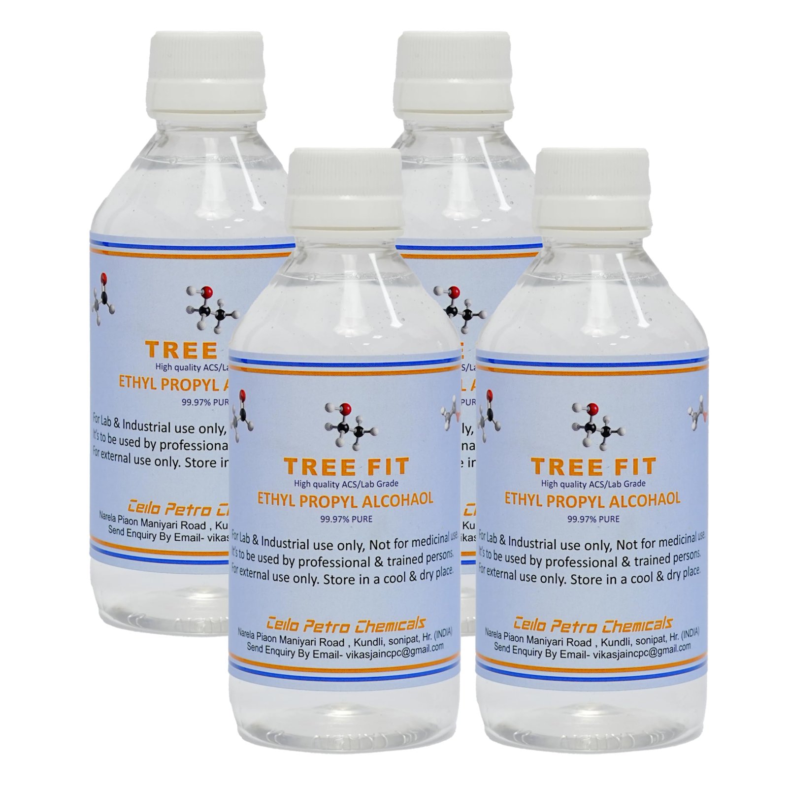 TREE FIT Ethyl Propyl Alcohol 99.99% Pure Antiseptic Liquid Solvent Paint Varnish Ink Resin Cleaning Hand Sanitizer Quick Dry Lab Home Use PACK OF ( 250 X 4) = 1000ML.