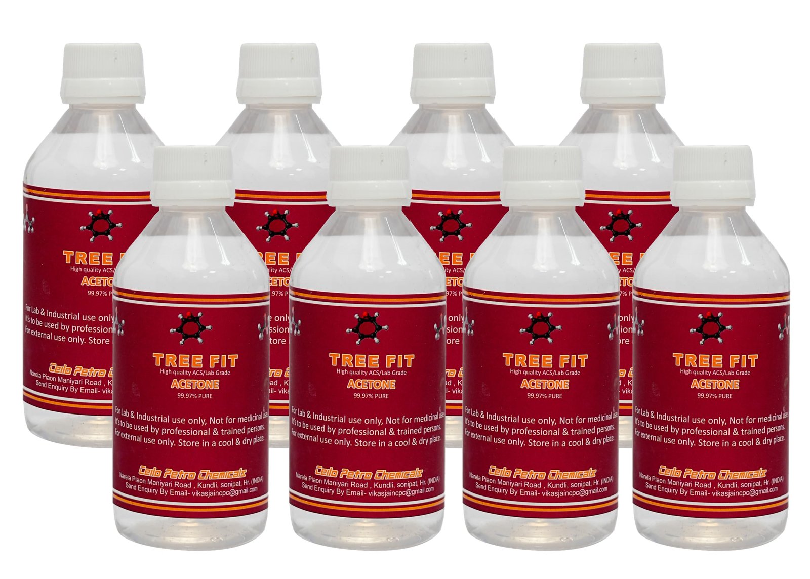 Tree Fit Acetone | Multipurpose Nail Polish Remover, Glass Cleaner, Paint & Stain Remover | Clear Liquid Solvent for Household & Professional Use 250ml Pack of 8